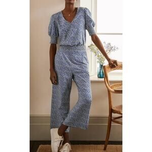 Boden Women's 20/22 Regular Blue Black Small Flowers Floral Jumpsuit Puff Sleeve